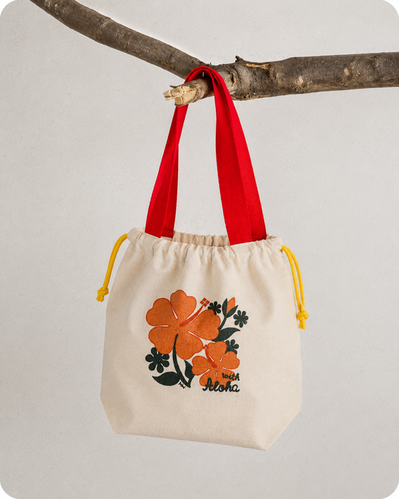 Hawaiian Hibiscus Drawstring Tote Bag
